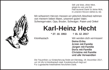 Traueranzeige von Karl-Heinz Hecht von Ansbach