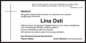 Traueranzeige von Lina Osti von Ansbach