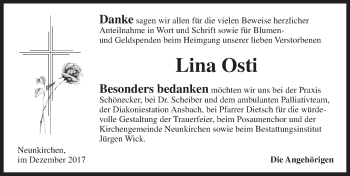 Traueranzeige von Lina Osti von Ansbach