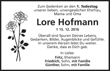 Traueranzeige von Lore Hofmann von Dinkelsbühl/ Feuchtwangen