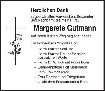 Traueranzeige von Margarete Gutmann von Ansbach