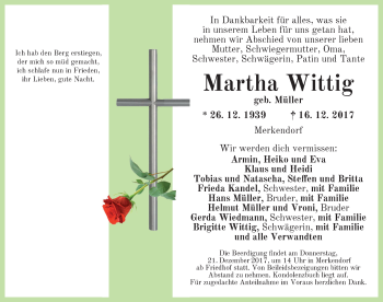 Traueranzeige von Martha Wittig von Ansbach