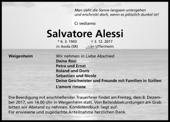 Traueranzeige von Salvatore Alessi von Neustadt/ Scheinfeld/ Uffenheim