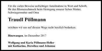 Traueranzeige von Traudl Pöllmann von Rothenburg