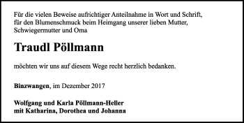 Traueranzeige von Traudl Pöllmann von Ansbach