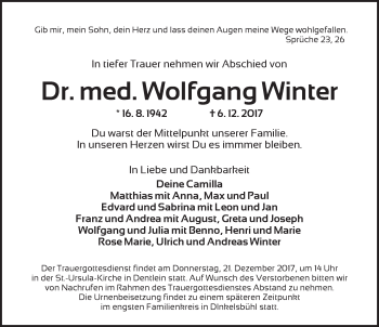 Traueranzeige von Wolfgang Winter von Dinkelsbühl/ Feuchtwangen