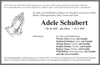 Traueranzeige von Adele Schubert von Ansbach