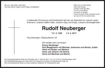 Traueranzeige von Rudolf Neuberger von Dinkelsbühl/ Feuchtwangen