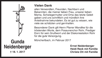 Traueranzeige von Gunda Neidenberger von Ansbach