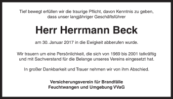 Traueranzeige von Herrmann Beck von Ansbach