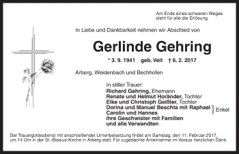 Traueranzeige von Gerlinde Gehring von Ansbach