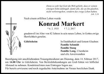 Traueranzeige von Konrad Markert von Neustadt/ Scheinfeld/ Uffenheim