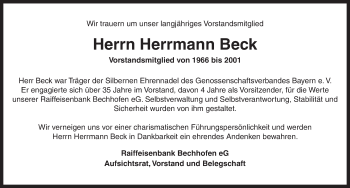 Traueranzeige von Herrmann Beck von Dinkelsbühl/ Feuchtwangen