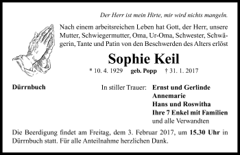 Traueranzeige von Sophie Keil von Neustadt/ Scheinfeld/ Uffenheim