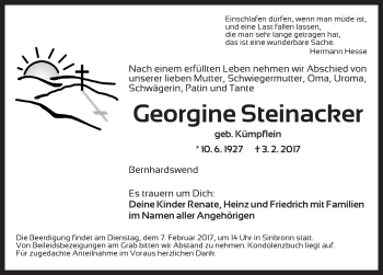 Traueranzeige von Georgine Steinacker von Dinkelsbühl/ Feuchtwangen