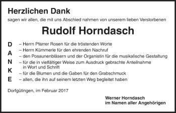 Traueranzeige von Rudolf Horndasch von Dinkelsbühl/ Feuchtwangen