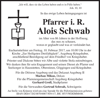 Traueranzeige von Alois Schwab von Dinkelsbühl/ Feuchtwangen