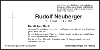 Traueranzeige von Rudolf Neuberger von Dinkelsbühl/ Feuchtwangen