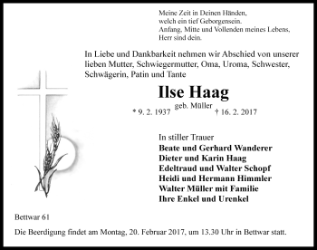 Traueranzeige von Ilse Haag von Rothenburg