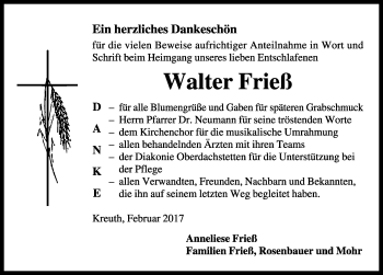 Traueranzeige von Walter Frieß von Rothenburg