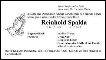 Traueranzeige von Reinhold Spalda von Neustadt/ Scheinfeld/ Uffenheim