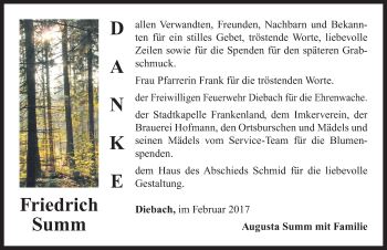 Traueranzeige von Friedrich Summ von Neustadt/ Scheinfeld/ Uffenheim