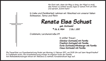 Traueranzeige von Renate Elsa Schust von Dinkelsbühl/ Feuchtwangen