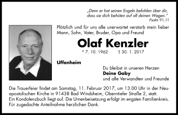 Traueranzeige von Olaf Kenzler von Neustadt/ Scheinfeld/ Uffenheim