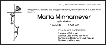 Traueranzeige von Maria Minnameyer von Ansbach