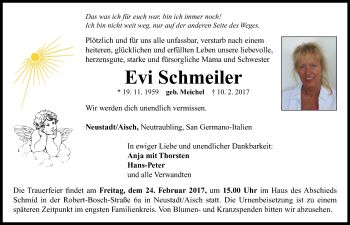 Traueranzeige von Evi Schmeiler von Neustadt/ Scheinfeld/ Uffenheim