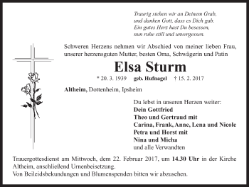 Traueranzeige von Elsa Sturm von Neustadt/ Scheinfeld/ Uffenheim