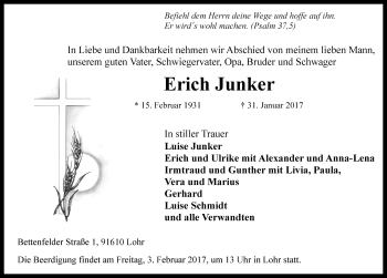 Traueranzeige von Erich Junker von Rothenburg