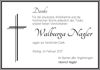 Traueranzeige von Walburga Nagler von Dinkelsbühl/ Feuchtwangen