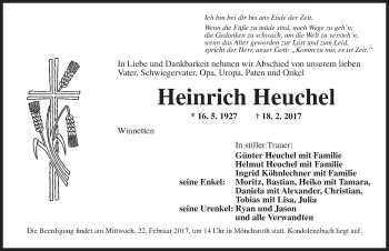 Traueranzeige von Heinrich Heuchel von Dinkelsbühl/ Feuchtwangen