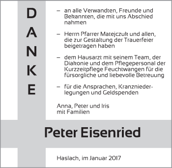 Traueranzeige von Peter Eisenried von Dinkelsbühl/ Feuchtwangen