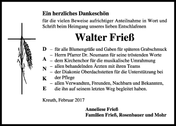 Traueranzeige von Walter Frieß von Ansbach