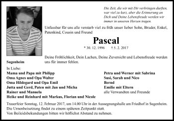 Traueranzeige von Pascal Klima von Neustadt/ Scheinfeld/ Uffenheim