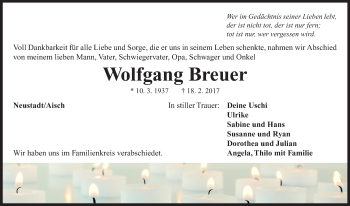 Traueranzeige von Wolfgang Breuer von Neustadt/ Scheinfeld/ Uffenheim