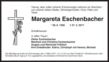 Traueranzeige von Margareta Eschenbacher von Ansbach