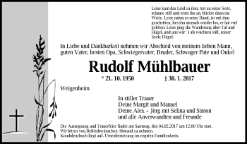 Traueranzeige von Rudolf Mühlbauer von Neustadt/ Scheinfeld/ Uffenheim