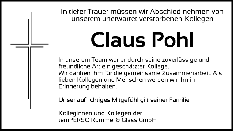  Traueranzeige für Claus Pohl vom 09.02.2017 aus Dinkelsbühl/ Feuchtwangen