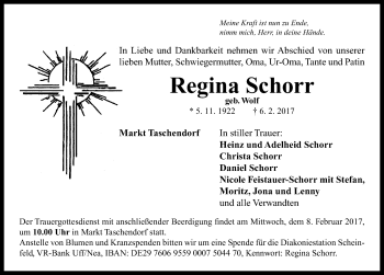 Traueranzeige von Regina Schorr von Neustadt/ Scheinfeld/ Uffenheim