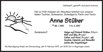 Traueranzeige von Anne Stüber von Dinkelsbühl/ Feuchtwangen