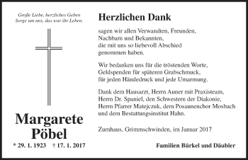 Traueranzeige von Margarete Pöbel von Dinkelsbühl/ Feuchtwangen