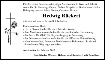 Traueranzeige von Hedwig Rückert von Rothenburg