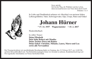 Traueranzeige von Johann Hürner von Dinkelsbühl/ Feuchtwangen