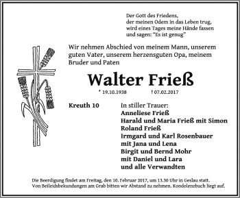 Traueranzeige von Walter Frieß von Ansbach