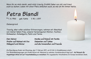 Traueranzeige von Petra Blandl von Ansbach