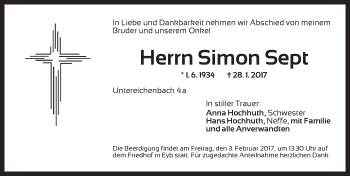 Traueranzeige von Simon Sept von Ansbach