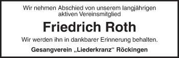 Traueranzeige von Friedrich Roth von Dinkelsbühl/ Feuchtwangen